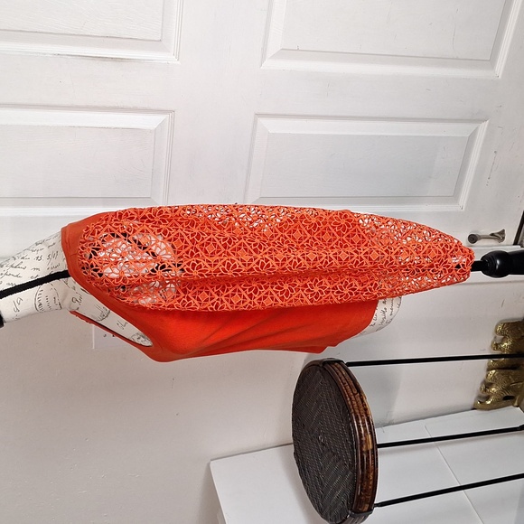 Anthropologie Maeve Lace Crochet Sleeve Ribbed Top Women’s Size S, Dark Orange - Picture 3 of 6